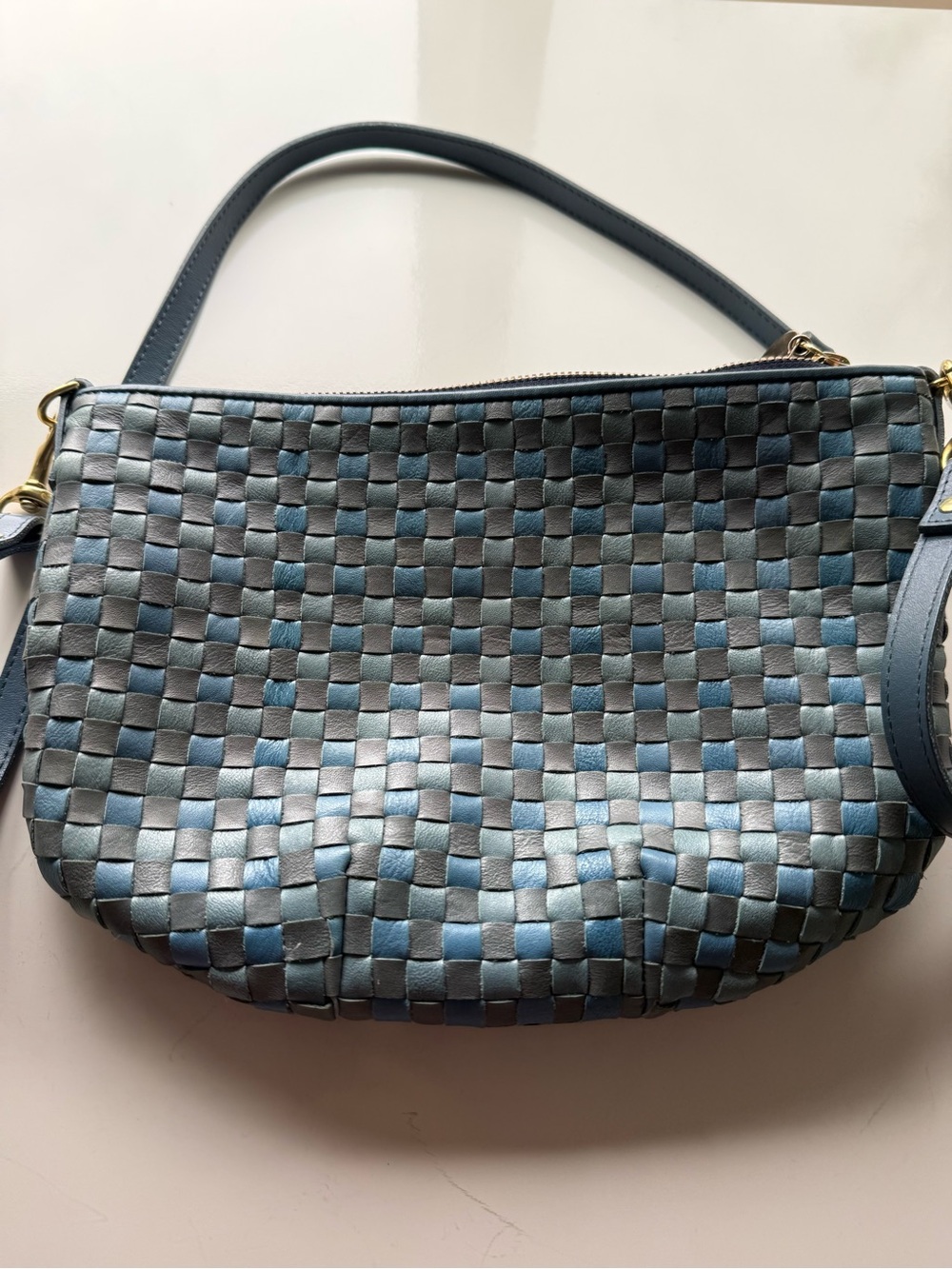 Clare V Light Blue Woven Checker Petit Moyen - Picture 3 of 6